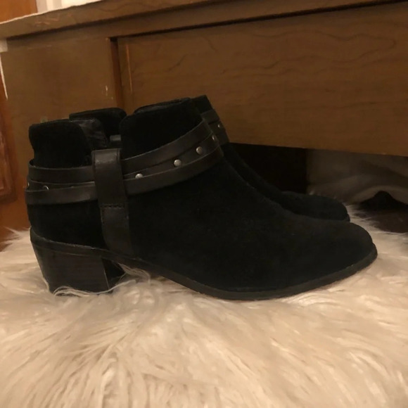 Clarks Black Suede studded Leather Heeled booties Boho Rocker - Picture 6 of 10